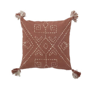 Coussin brodé pompons BLOOMINGVILLE Balther - 40 X 40 cm - terracotta