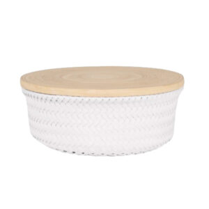Round basket avec couvercle en bambou - HANDED BY -size M blanc