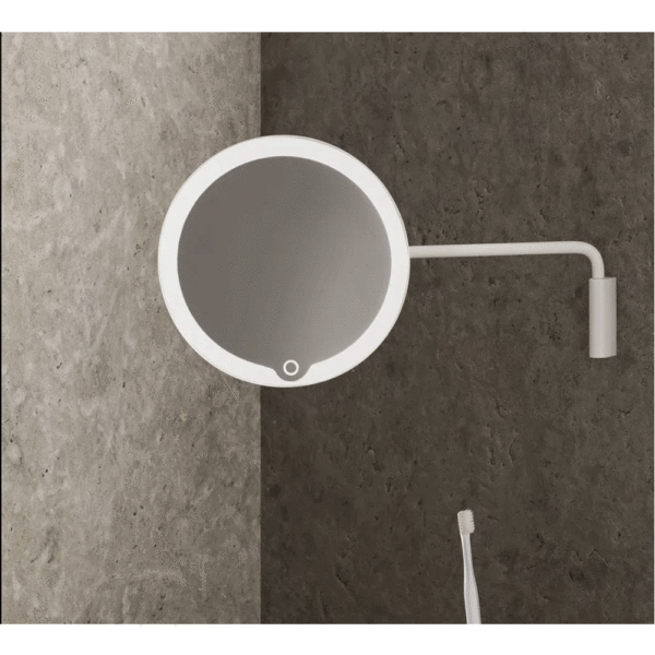 miroir cosmétique LED, 5 X grossissant, recharge par USB, blanc, fixation murale, BLOMUS, série modo.