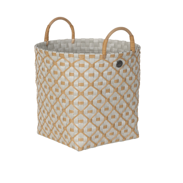 Panier avec anse Ivy et rose, gris pale, de chez HANDED BY